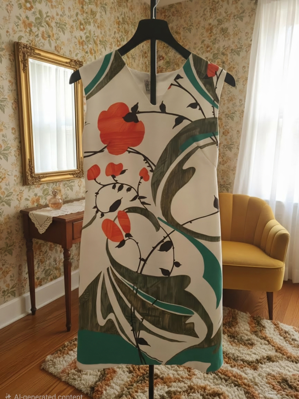 VTG 1960s John Abbott Mod Shift Dress Orange Poppy Floral Graphic Mid Century M